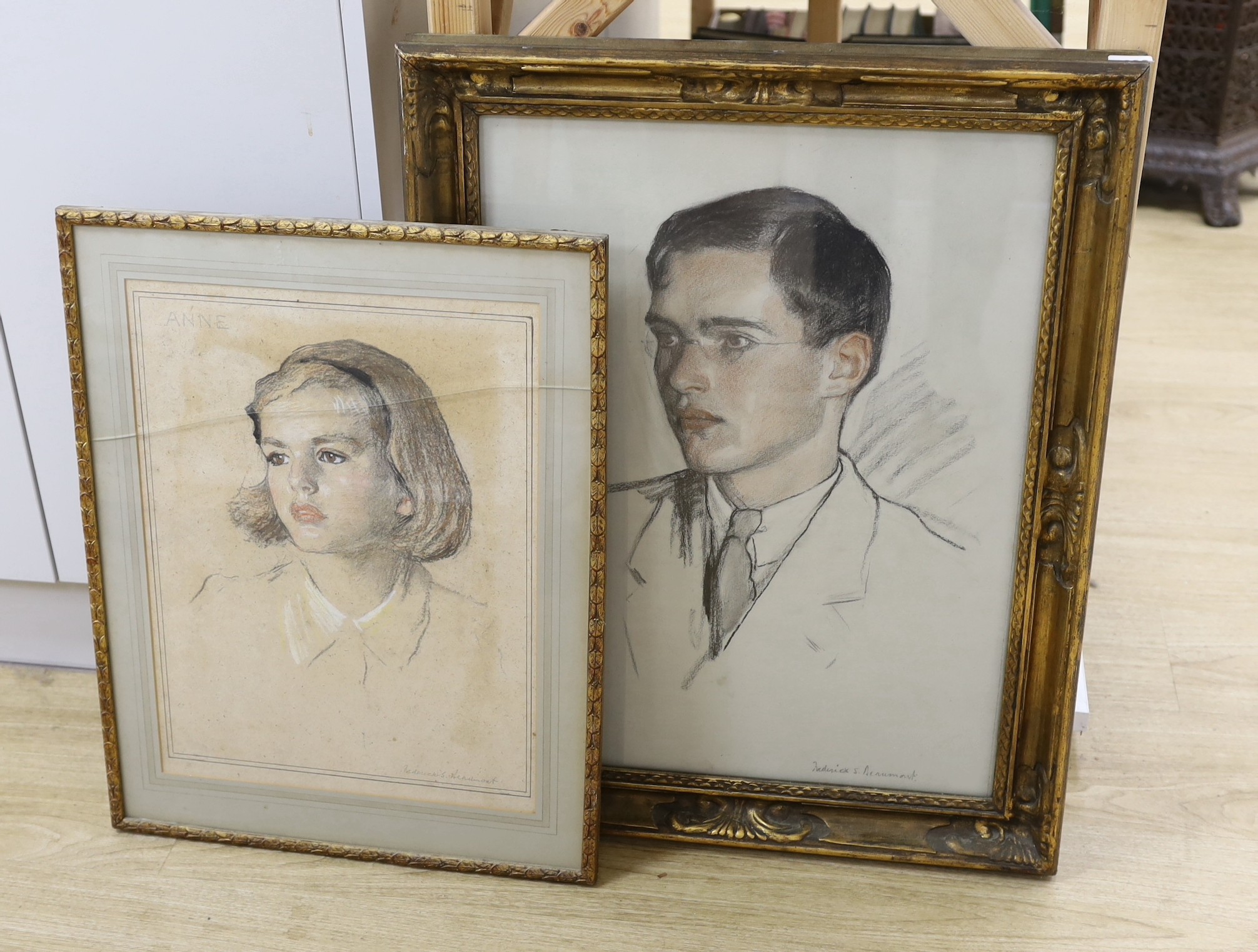 Frederick Samuel Beaumont (1833-1899), pastel sketches two portrait studies, ‘Anne’, and another, both signed, largest 60 x 44cm